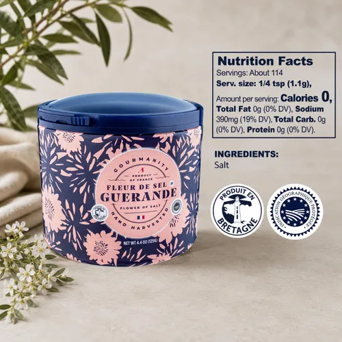 Vista 9 de Gourmanity Fleur De Sel De Guerande, 4.4 onzas de sal francesa cosechada a mano Fleur De Sel sal marina francesa, flor de Sol sal marina de Francia