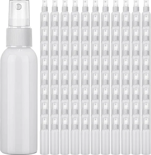 Vista 8 de Tanlade 100 botellas pequeñas de spray de 2 onzas rellenables, mini Spritzer, botella de plástico vacía transparente, recargable, reutilizable, Negro