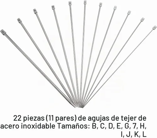 Vista 3 de KOKNIT Juego de 11 pares de agujas de tejer, 10 pulgadas de longitud de acero inoxidable de una sola punta, kit de agujas de suéter en diferentes