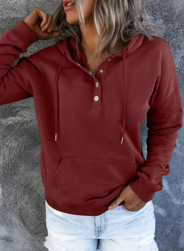 Vista 7 de Dokotoo - Sudaderas con capucha para mujer, con cuello de botón y cordón de ajuste, sudaderas casuales de manga larga
