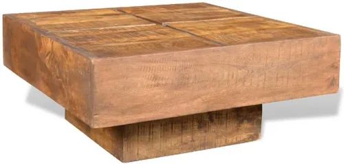 Vista 4 de Brown Solid Mango Wood Coffee Table, Square Antique Finish Small Side Table for Living Room, Durable Low Mesa de Centro para Sala, 26.8 x 26.8 Inch