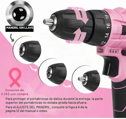 Vista 3 de WORKPRO Taladro inalámbrico rosa de 12 V y kit de herramientas para el hogar, juego de herramientas manuales para bricolaje, mantenimiento