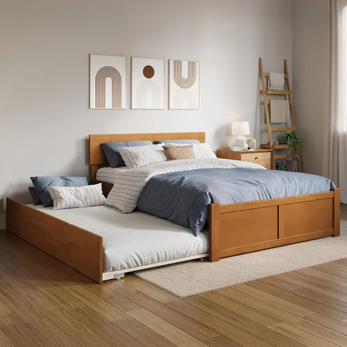 Vista 12 de AFI Orlando - Cama de plataforma de tamaño matrimonial con estribo y cama nido matrimonial, color gris