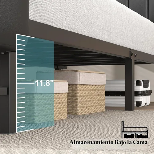 Vista 6 de Base de cama de plataforma de tamaño matrimonial con cabecera de almacenamiento, proyector de estrellas, color negro Charging Station, Heavy-Duty