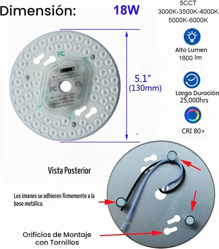 Vista 5 de Ventilador de techo LED regulable de 18 W, luz de montaje empotrado, kit de reacondicionamiento del motor, bombilla fluorescente circular de panel
