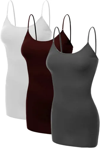 Vista 220 de Emmalise Camisola larga casual básica para mujer, con tirantes ajustables, top en capas