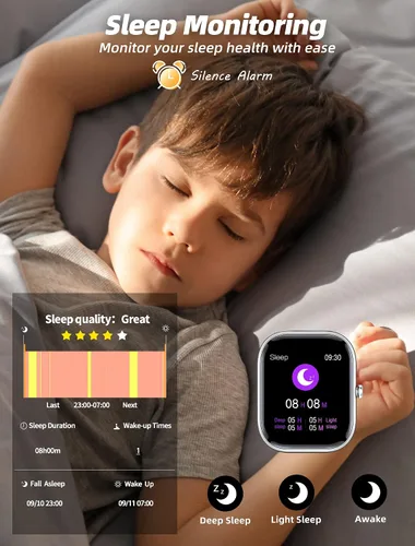 Vista 5 de Reloj inteligente para niñas, IP68, impermeable, reloj rastreador de actividad física con cara de 1.5 pulgadas, monitor de sueño de frecuencia Negro