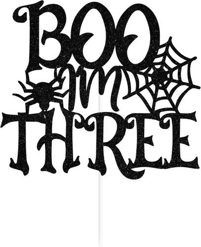 Vista 7 de Decoración negra con purpurina «I'm Three Cake Top», feliz 3er cumpleaños/Baby Boo, decoración de fiesta de baby shower con temática de Halloween