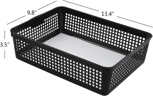 Vista 2 de Hespama 6 paquetes de cestas de almacenamiento de archivos de plástico, bandejas de cesta organizadora de papel negro A4 Organizing Basket Trays
