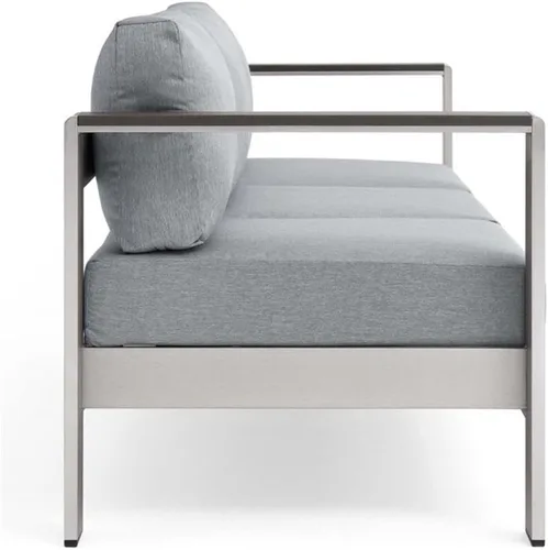 Vista 5 de Modway Sofá de aluminio y tela para patio al aire libre Shore en plata/gris