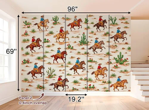 Vista 2 de Mural de pared con diseño de cactus y vaqueros, vintage, papel tapiz autoadhesivo autoadhesivo para pared grande, película de vinilo extraíble