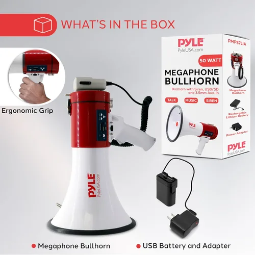Vista 7 de Pyle Megaphone Bullhorn with Siren & Detachable Microphone - Portable Lightweight Design, Rechargeable Battery