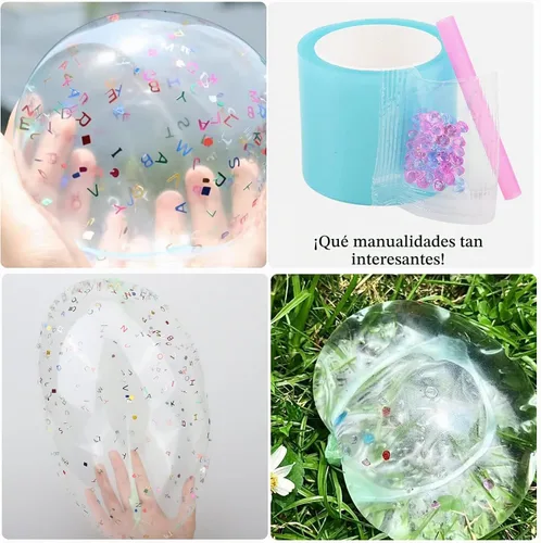 Vista 3 de Cinta Nano para Kit de Burbujas - 6 piezas de Cinta Elástica Colorida de Doble Cara para Decoración con Globos y Manualidades
