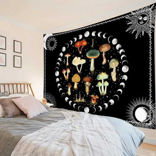 Vista 9 de LB Tapiz de mariposa Trippy para colgar en la pared, manta de tapiz estético psicodélico negro, decoración de pared de insectos de polilla colorida
