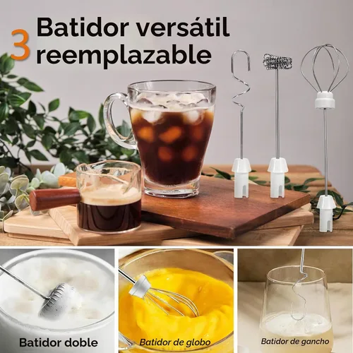 Vista 3 de Espumador de leche recargable de mano, varita mezcladora de bebidas de café Negro
