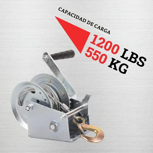Vista 2 de Cabrestante de mano para remolque de lancha, gancho resistente de 1200 libras con cable de acero de 33 pies, cabrestante de manivela de mano
