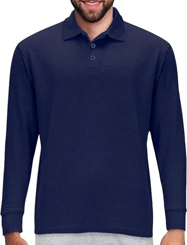 Vista 16 de Camisa estilo Polo de manga larga Premium Wear para hombre, camisa de golf de mezcla de algodón con cuello, solapa de 3 botones, resistente a