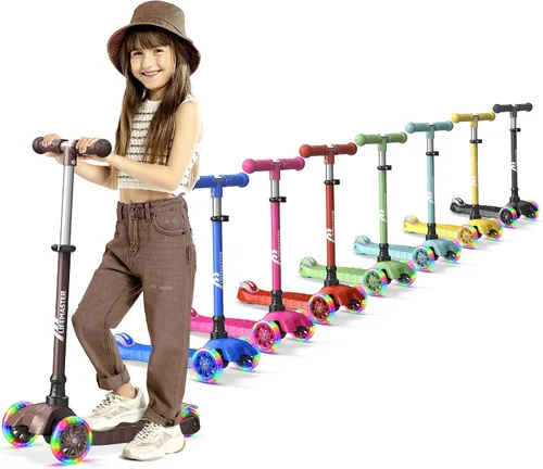 Vista 16 de Lifemaster Mini 3-Wheel Kids Scooter with Multi-Color Wheel Lights – 4-Height Adjustable Handlebar, Wide Anti-Slip Deck, Child Safety Certified