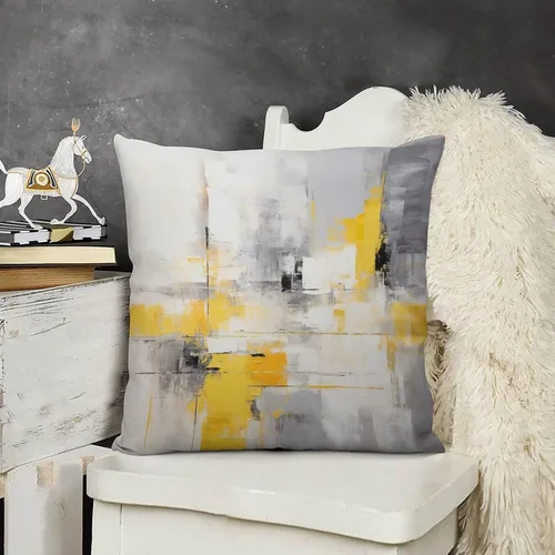 Vista 9 de Funda de almohada de 12 x 12 pulgadas, pintura abstracta en amarillo, gris y blanco, funda de cojín para sofá al aire libre, decoración moderna