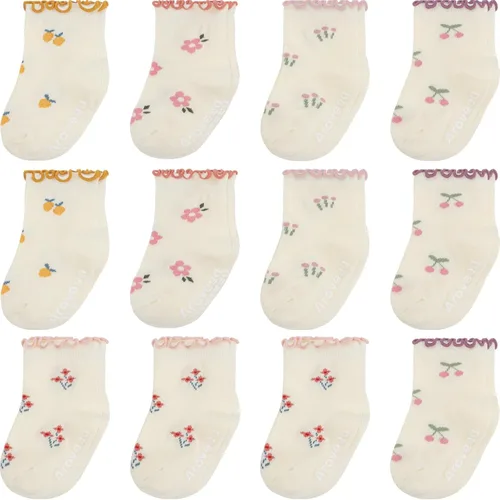 Vista 14 de Calcetines antideslizantes con agarre para tobillos, paquete de 12 unidades para niños pequeños, niños y niñas, lindos calcetines de algodón