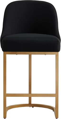Vista 23 de Leick Home 214536 Barrelback Silla de comedor con base de metal, juego de 2, para comedor, asiento moderno de lino negro y base de metal dorado