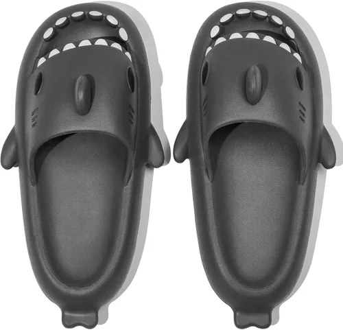 Vista 5 de Metogo Cloud Shark - Pantuflas antideslizantes con punta abierta para adultos, mujeres y hombres, lindas sandalias ligeras en la playa y ducha