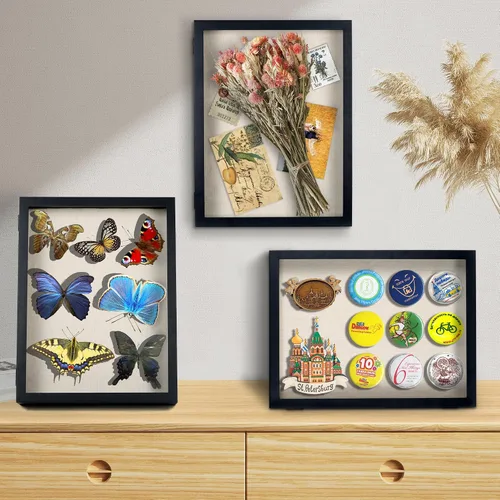 Vista 5 de Alyoen Marco de caja de sombra de 13 x 16, cajas de sombra grandes, marcos de flores para imágenes profundas, caja de sombra conmemorativa negra
