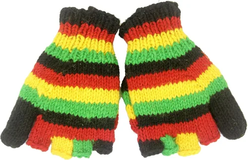 Vista 3 de KayJayStyles Rasta Color Mano Knit 100% Lana Convertible Sin Dedos Mitones Nepal