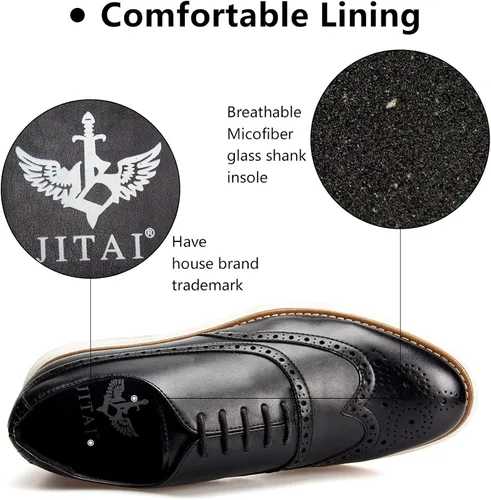 Vista 3 de JITAI Zapatos Oxford para hombre, zapatos de vestir con cordones y punta de ala, zapatos de moda ligeros para hombre.