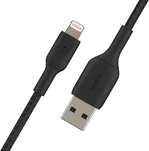 Vista 3 de Belkin BoostCharge Cable Lightning Trenzado - 3.3 pies/1M - Certificado MFi Cargador de iPhone de Apple Cable USB a Lightning - Cable de iPhone
