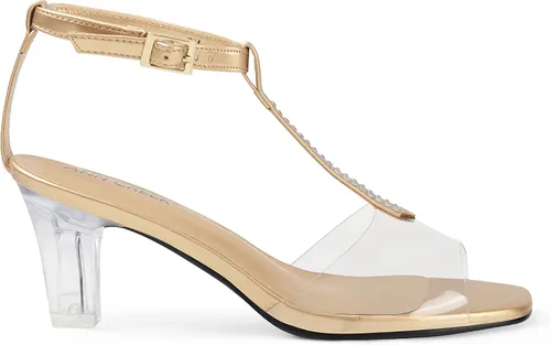 Vista 2 de ANN CREEK Sandalias de tacón transparente con correa en T y diamantes de imitación para mujer