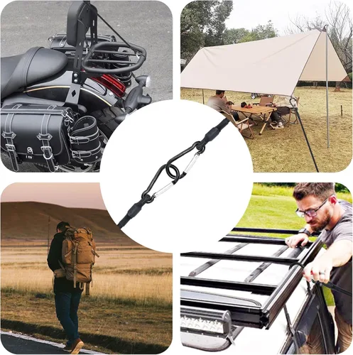 Vista 7 de SDTC Tech Mini cuerdas elásticas cortas de 8 pulgadas con ganchos de mosquetón, correas elásticas resistentes para tiendas de campaña, bicicleta