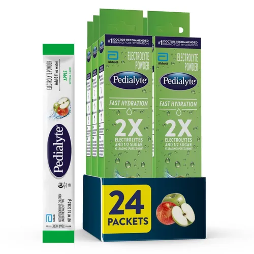 Vista 10 de Pedialyte Paquetes de polvo de electrolitos de hidratación rápida, manzana, bebida de hidratación, 8 paquetes de polvo de una sola porción