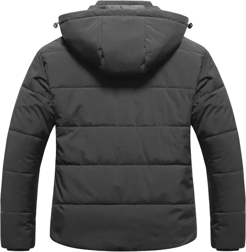 Vista 2 de CREATMO US Chaqueta acolchada cálida de talla grande para mujer, abrigo de invierno con forro polar impermeable con capucha extraíble