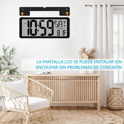 Vista 9 de TXL Reloj de pared digital grande de 14.2 pulgadas, funciona con pilas, reloj digital con pantalla grande con día, fecha y temperatura, reloj