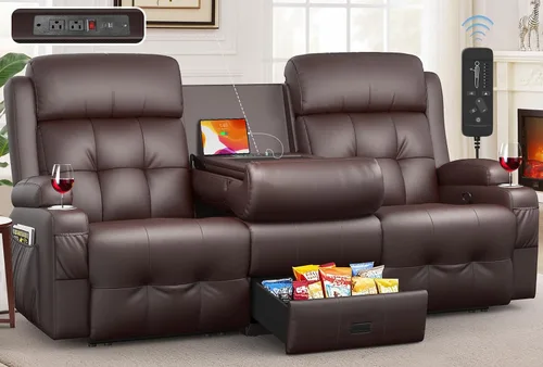 Vista 28 de Sofá reclinable manual de dos plazas, sofá reclinable de pared con masaje, puertos USB y tipo C, almacenamiento, portavasos, sofá RV para sala