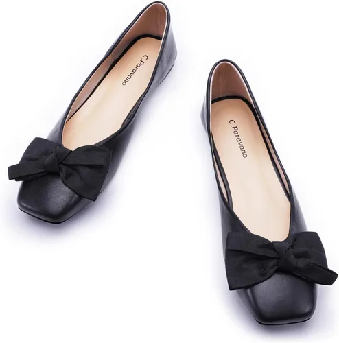 Vista 11 de C.Paravano Zapatos de Ballet para Mujer Zapatos Planos con Punta Cuadrada Zapatos Mary Jane Zapatos de Diseño para Mujer Negro Nueva Patente