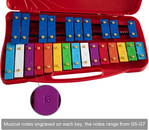 Vista 3 de MUSICUBE Xilófono profesional tipo glockenspiel para niños y adultos de 25 notas, bien afinado, instrumento de percusión Orff para bebés y niños