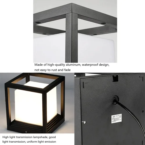 Vista 6 de Linterna de pilar negra, iluminación de cubierta de piscina, lámpara impermeable para poste de luz, luces de aluminio para exteriores con pantalla