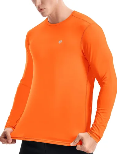 Vista 3 de Zengjo Camiseta de capa base para hombre, manga larga, atlética, para correr, ligera