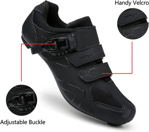 Vista 4 de Zapatos de ciclismo para hombre y mujer, compatibles con pedales de bicicleta de interior Peloton, zapatos de bicicleta de carretera preinstalados