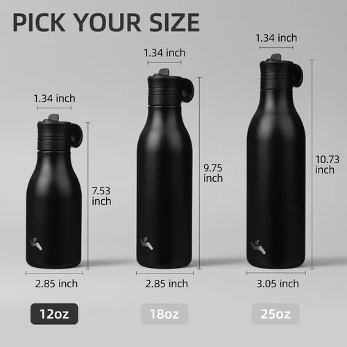 Vista 5 de Konokyo Botella de agua de acero inoxidable de 12 onzas con popote, botella de agua de viaje de metal aislada, reutilizable y a prueba de fugas, sin