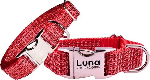 Vista 20 de Collar de perro con diamantes de imitación, hebilla grabada y opciones de correa, collares de perro brillantes a la moda, joyas brillantes
