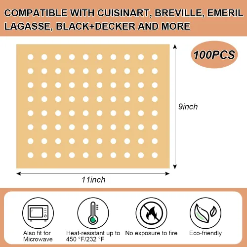 Vista 2 de BYKITCHEN Forro para horno para freidora de aire, 9 x 11 pulgadas, papel pergamino rectangular sin blanquear, compatible con Cuisinart, Breville