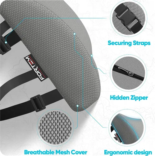 Vista 4 de FORTEM Almohada de apoyo lumbar para silla de oficina, almohada de apoyo Gris