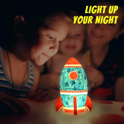 Vista 6 de HAPMARS Kit de lámpara de cohete para pintar tu propio cohete, suministros de arte de luz nocturna, kit de manualidades creativas, juguetes