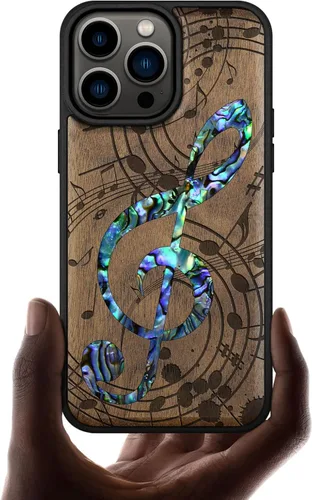 Vista 7 de Carveit Funda magnética protectora de madera de diseñador para iPhone 14 Pro Max [grabado en madera e incrustaciones de carcasa] Funda de madera