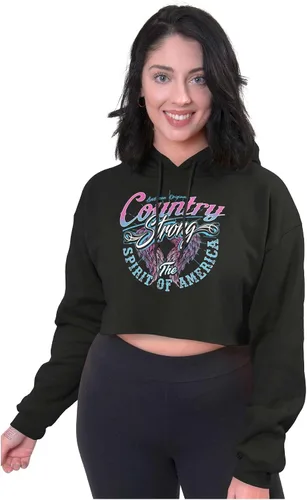 Vista 5 de Brisco Brands Cute Spirit of America Angel Wings Womens Crop Top Hoodie