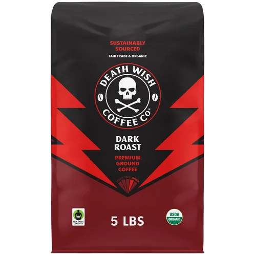 Vista 12 de Death Wish Coffee - Café molido orgánico de tostado medio, paquete de 6 Fair Trade Arabica & Robusta, Stone Fruit Caramel & Roasted Nut Notes