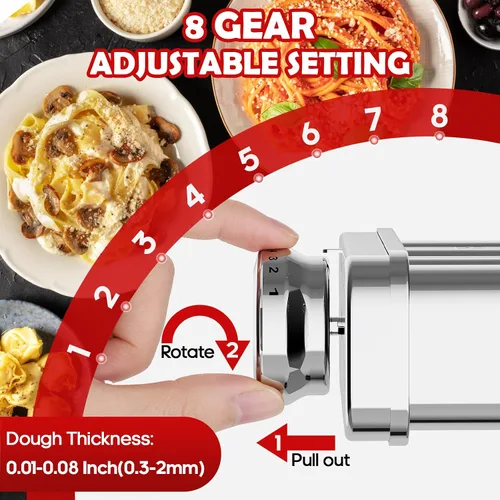 Vista 11 de Accesorio de pasta de acero inoxidable para batidora de pie KitchenAid, máquina de pasta 3 en 1 con rodillo de pasta, cortadores de espaguetis